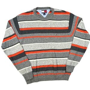 Vintage Tommy Hilfiger Mens Large Striped Cotton Lambswool Crewneck Sweater